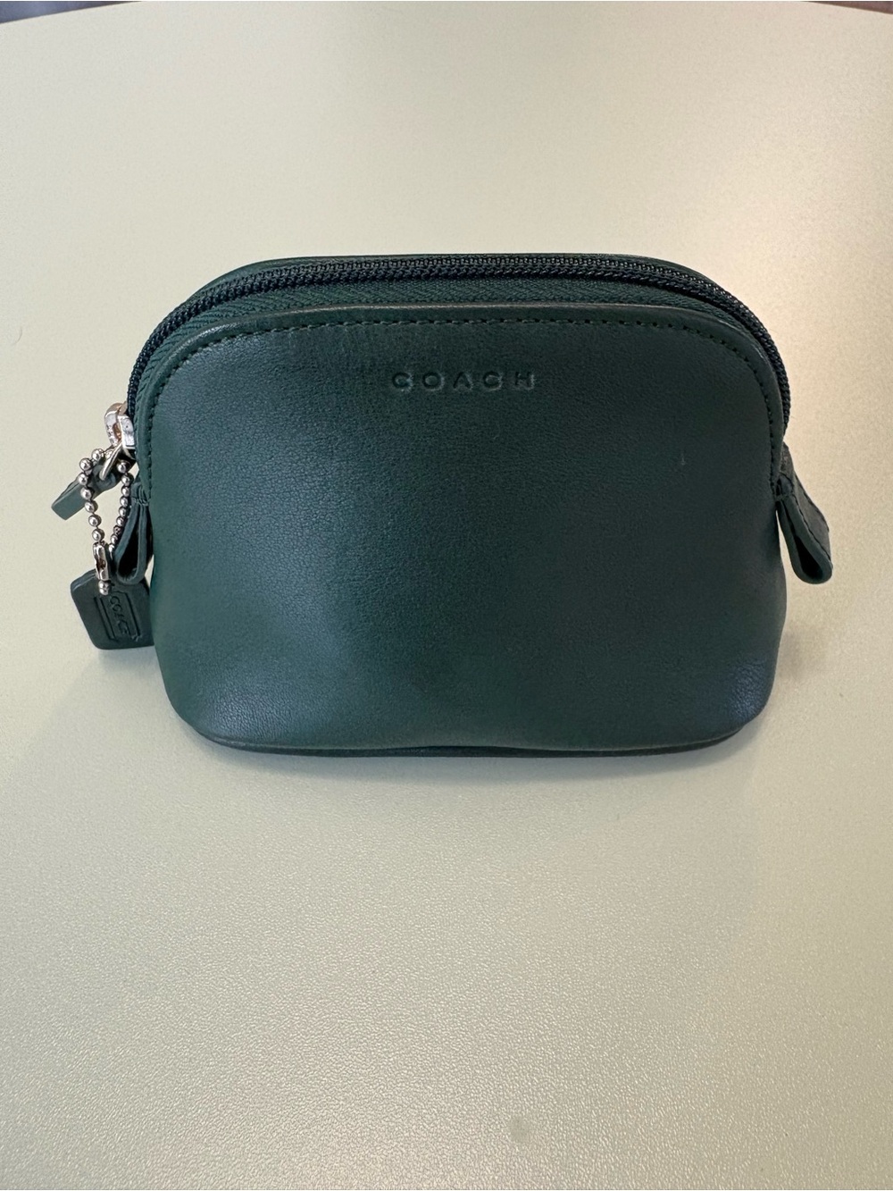 Rare Vintage Coach Forest Green Mini Dome Pouch Wallet Cosmetic Case Bag Leather